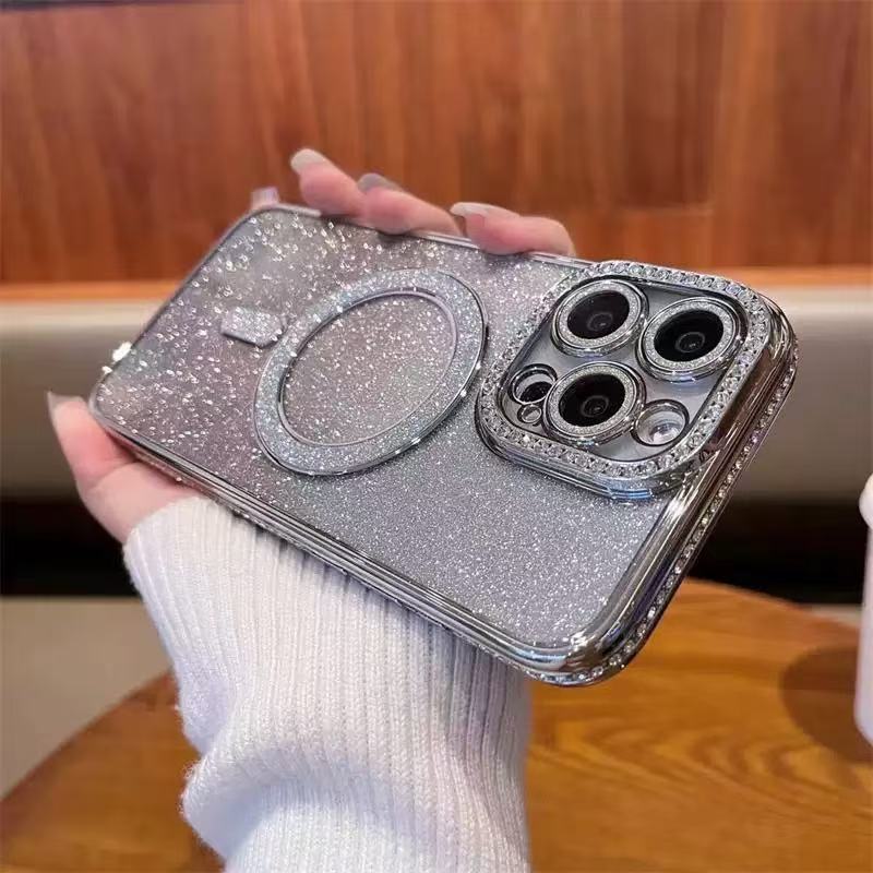 Multicolor Shockproof Magnetic TPU Phone Case with Rhinestones and Heat Dissipation - Teleplus