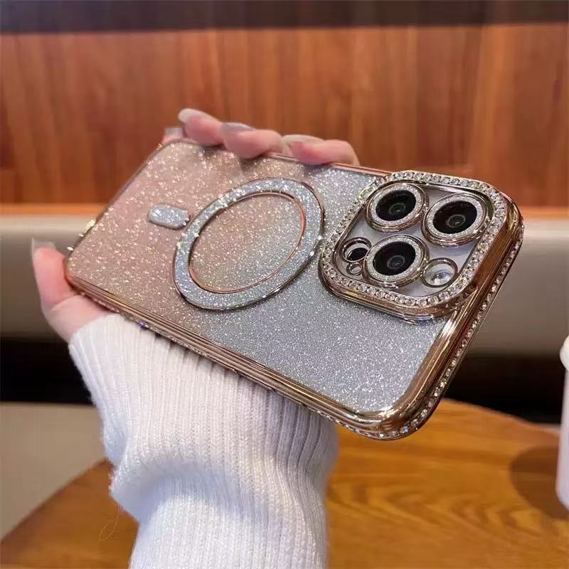 Multicolor Shockproof Magnetic TPU Phone Case with Rhinestones and Heat Dissipation - Teleplus