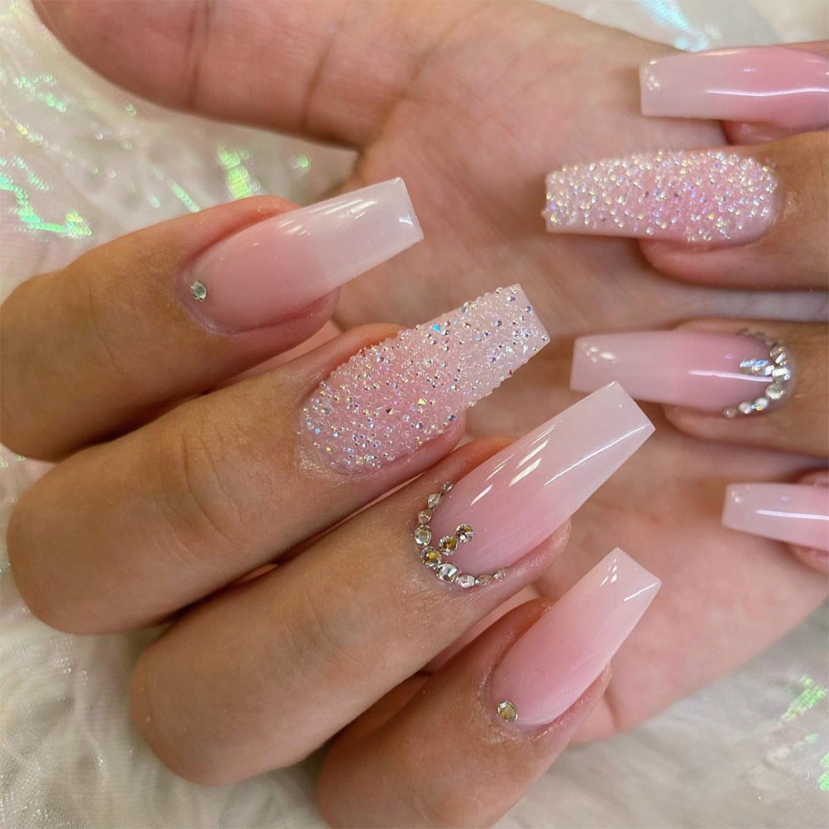 Nail Patch Set with Gradient Rhinestone French for Elegant Beauty - Teleplus nail beauty gradient rhinestone french