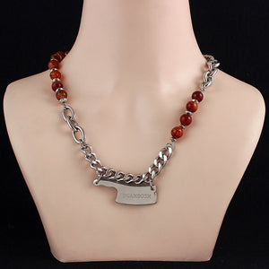 Natural Agate Beads Necklace Stitching Combination Clavicle Chain - Natural Agate Beads Necklace in Titanium Steel