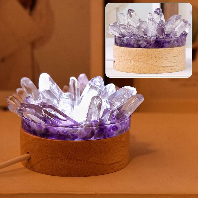 Natural Amethyst Epoxy Night Lamp Ornaments with Citrine and Quartz Crystals - Teleplus natural amethyst epoxy vug
