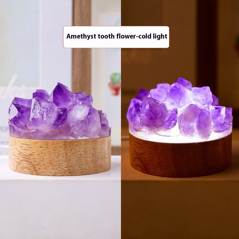 Natural Amethyst Epoxy Night Lamp Ornaments with Citrine and Quartz Crystals - Teleplus natural amethyst epoxy vug