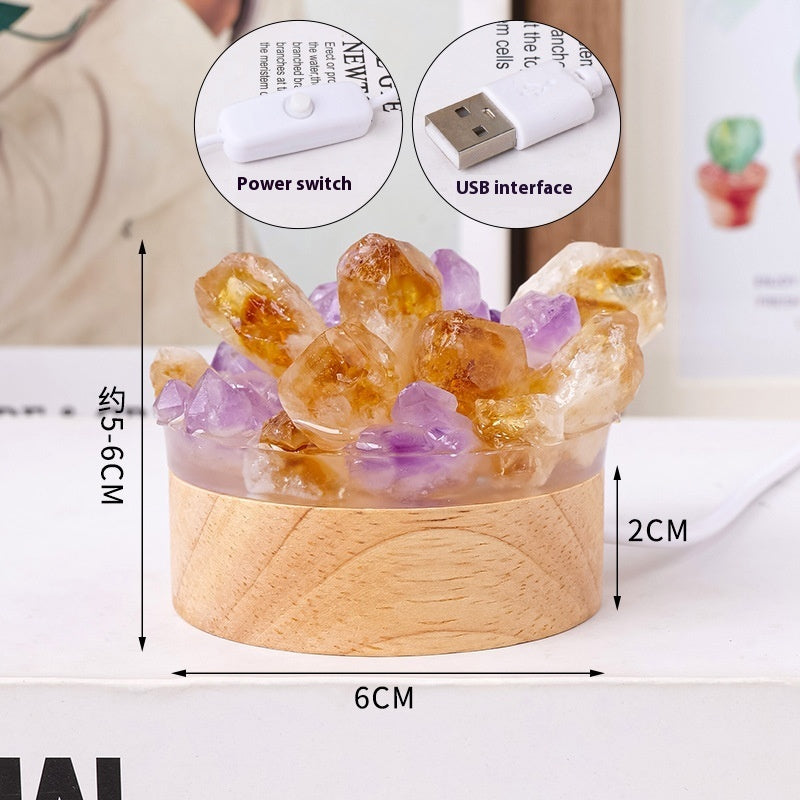 Natural Amethyst Epoxy Night Lamp Ornaments with Citrine and Quartz Crystals - Teleplus natural amethyst epoxy vug