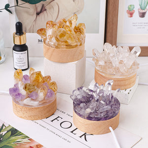 Natural Amethyst Epoxy Night Lamp Ornaments with Citrine and Quartz Crystals - Teleplus natural amethyst epoxy vug