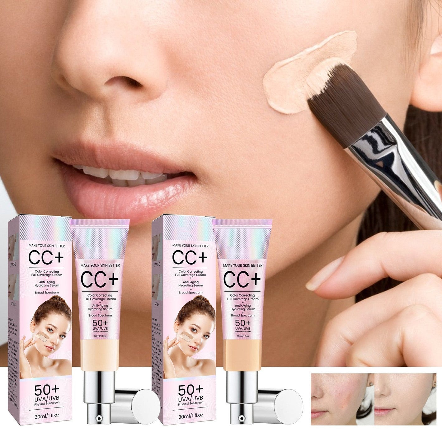 Bright White Medium Skin Concealer Waterproof Makeup CC Cream Sunscreen - Hide Flaws Like Magic with Natural natural