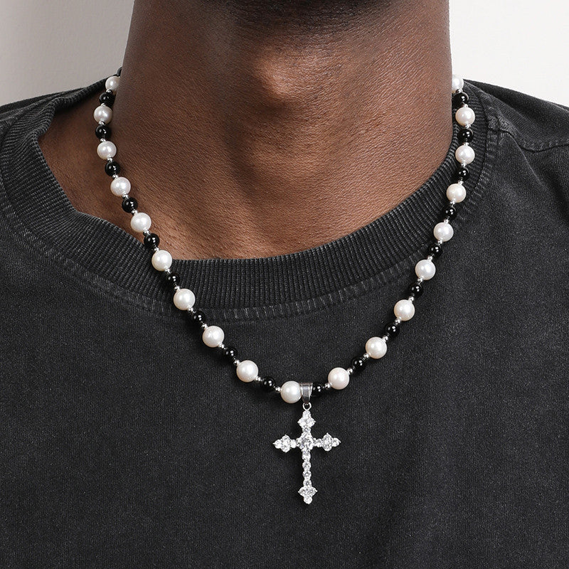 Natural Freshwater Pearl Black and Agate Necklace for Women - natural freshwater pearl black agate necklace