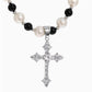 Natural Freshwater Pearl Black Agate Necklace With Cross Pendant - Natural Freshwater Pearl Black Agate Necklace