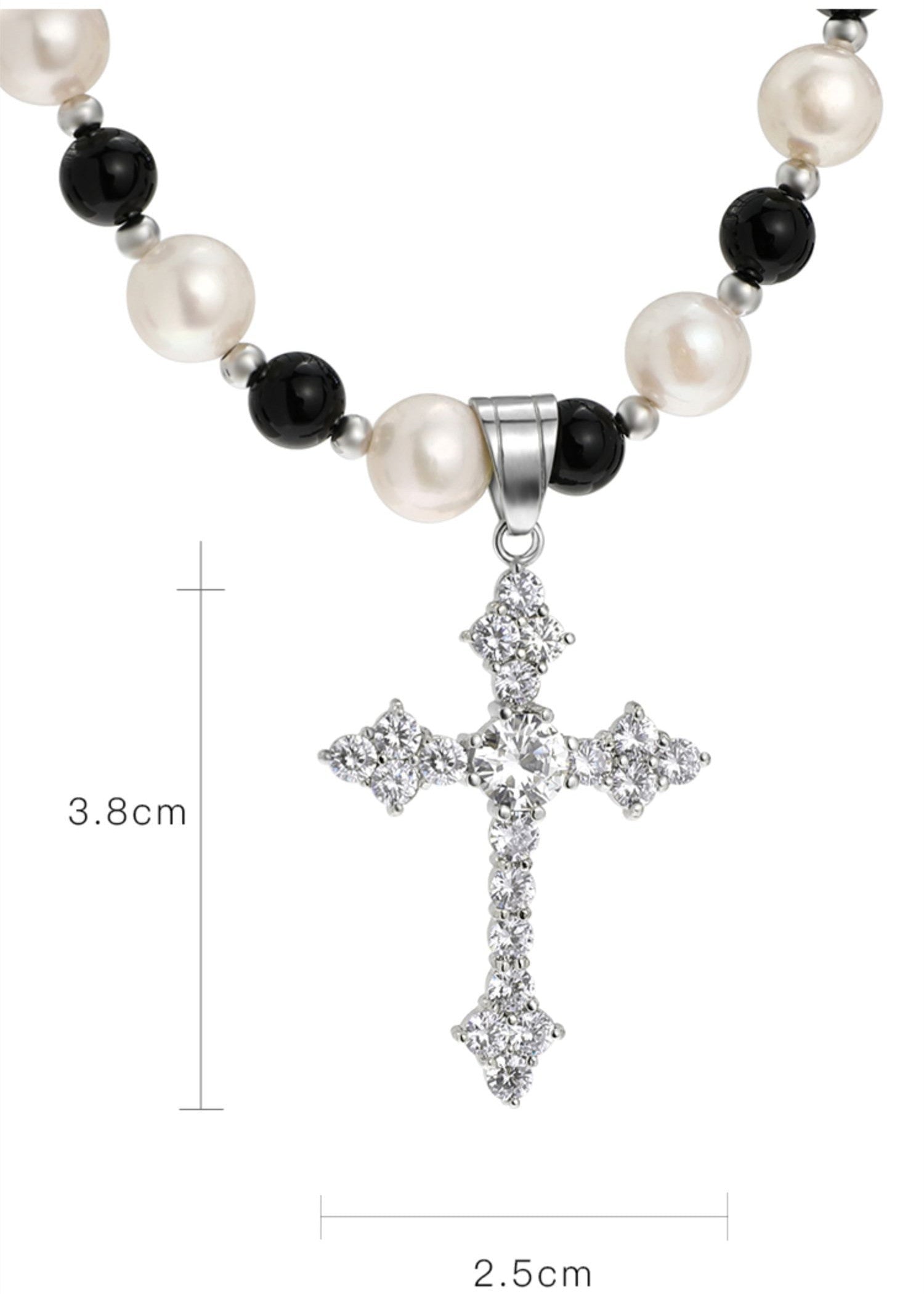 Natural Freshwater Pearl Black Agate Necklace With Cross Pendant - Natural Freshwater Pearl Black Agate Necklace