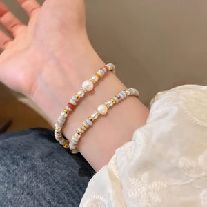 Natural Pearl Shoushan Stone Colorful Beaded Bracelet - Natural Pearl Shoushan Stone Beaded Bracelet