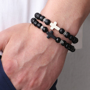 Natural Stone Bracelet Matte Black - Natural Stone Bracelet Matte Black Stylish Unisex Design