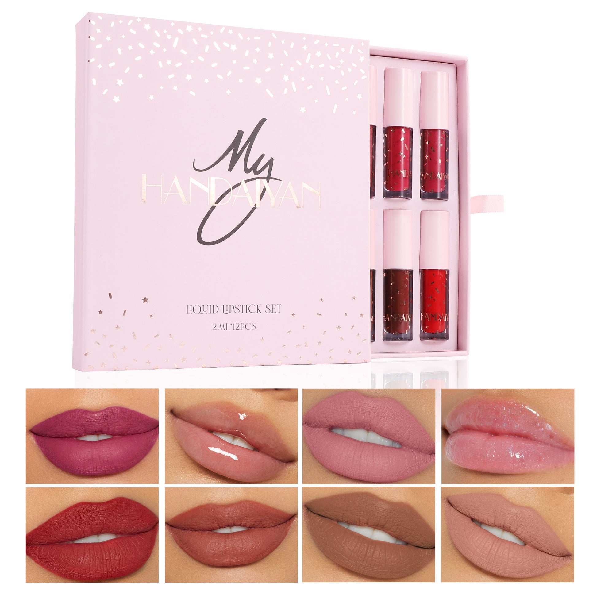 Natural Waterproof Lip Glaze Set with 12 Color Options for All Skin Types - Teleplus Colors lip glaze set colors