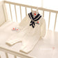 Cotton Long Sleeve Baby Onesies with Detachable Hood for United States Market - Navy Tiny Sailors in Models united