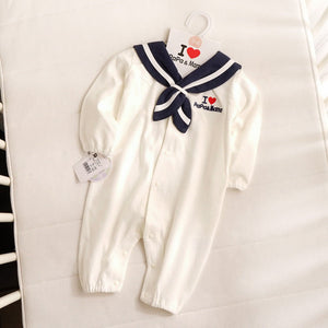 Cotton Long Sleeve Baby Onesies with Detachable Hood for United States Market - Navy Tiny Sailors in Models united
