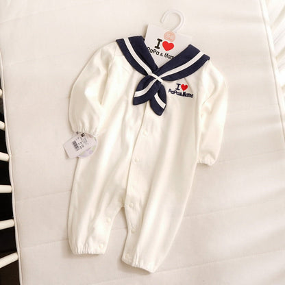 Cotton Long Sleeve Baby Onesies with Detachable Hood for United States Market - Navy Tiny Sailors in Models united