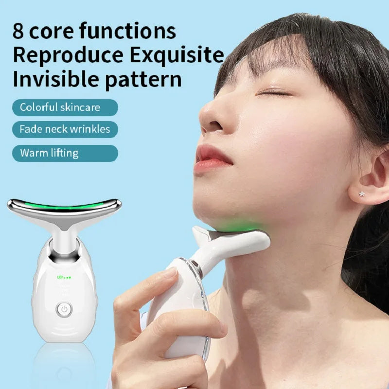 Neck Face Beauty Device Colorful LED Photon Therapy Skin Tighten Reduce Double Chin Anti Wrinkle Remove Lifting