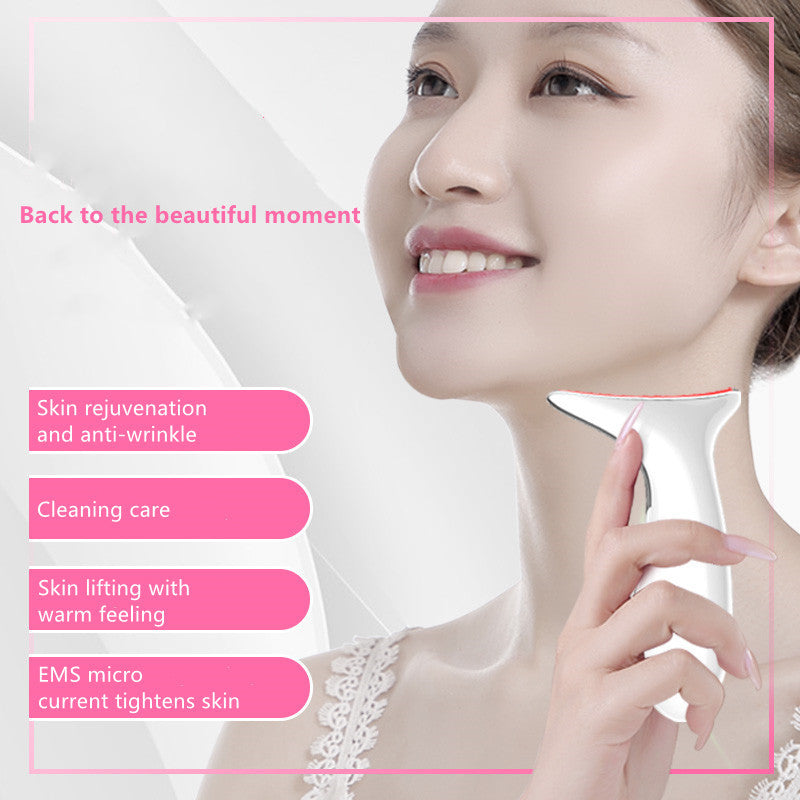 Neck Beauty Device with Ultrasonic Color Light for Skin Rejuvenation - Massager Radiant neck massager color light skin