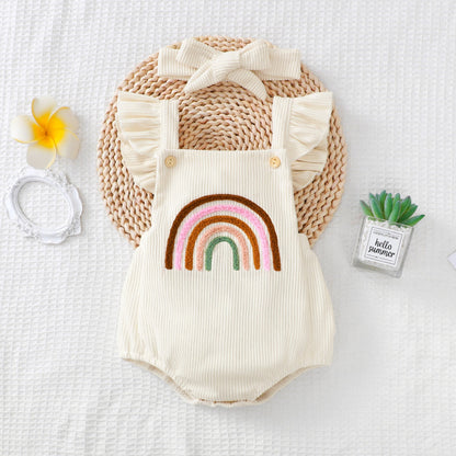 Neutral Baby Towel Embroidery Rainbow Shoulder Strap Lace Sling Headscarf - Rainbow Baby Towel Sling for Tiny