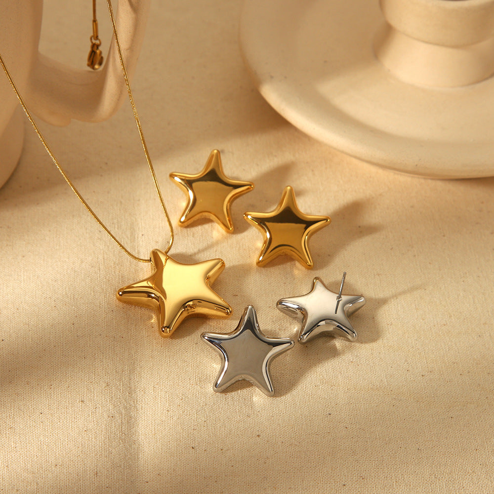 18k Gold Plated Xingx Earrings Star Geometric Necklace Jewelry for Women - New 18K XINGX and Set gold plated xingx