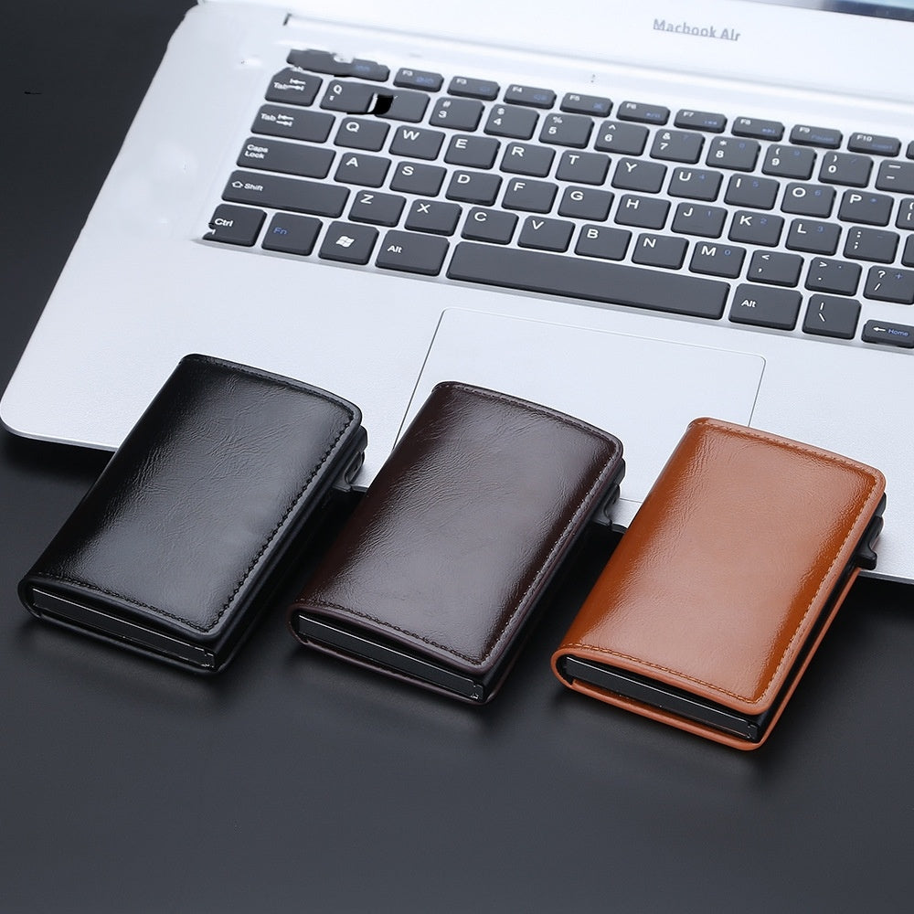 Black PU Leather Box Card Holder for Men and Women - New Anti-Magnetic Aluminum aluminum box card holder