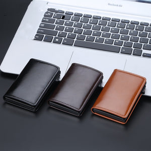 New Anti-magnetic Side Push Aluminum Box Card Holder Oil Wax Leather Men’s Card Holder - New Anti-Magnetic Aluminum