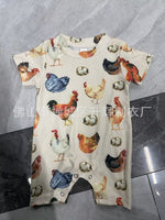 New Arrival Children’s Chicken Printed One-piece Shorts Apricot - Cluck Yeah New Chicken Print One-Piece Shorts