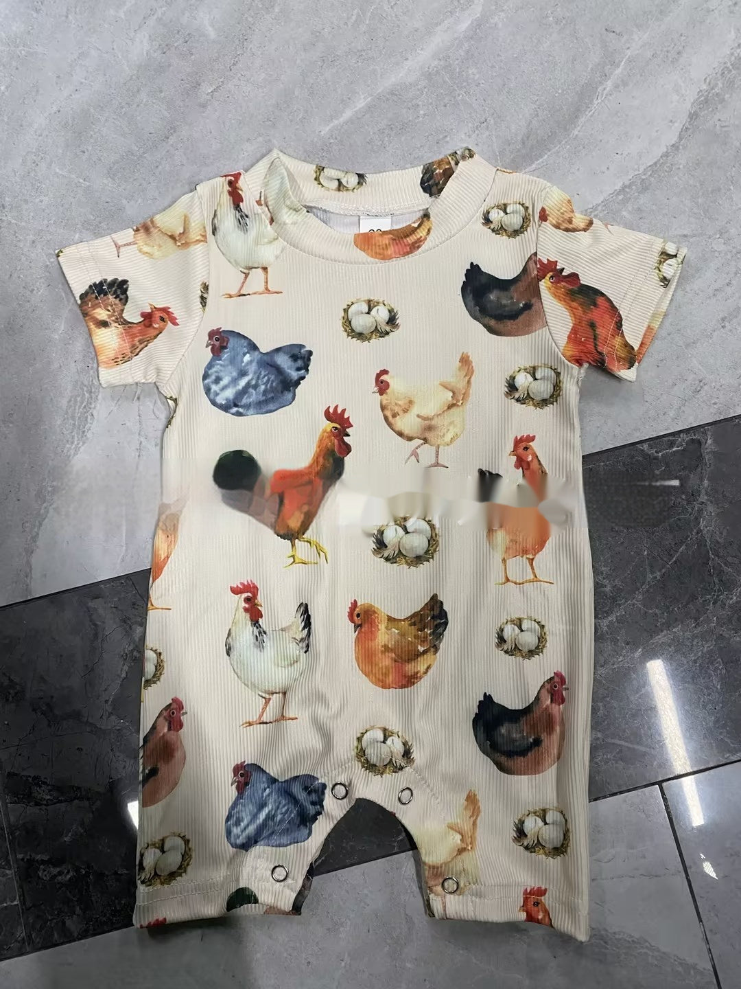 New Arrival Children’s Chicken Printed One-piece Shorts Apricot - Cluck Yeah New Chicken Print One-Piece Shorts