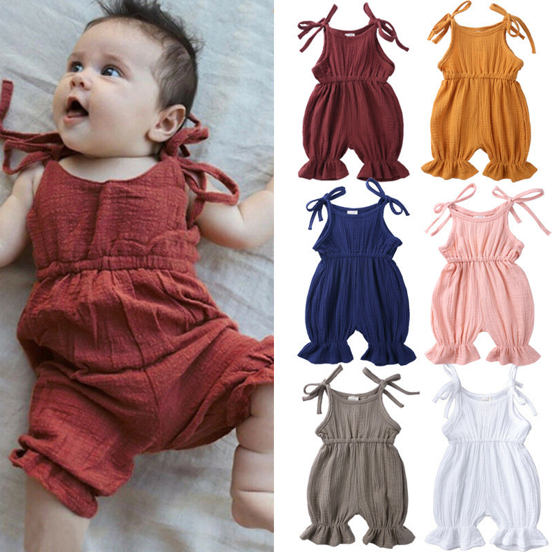 New Arrivals Newborn Toddler Baby Girls Sleeveless Solid Romper Jumpsuit Outfit - Baby Girls Sleeveless Romper