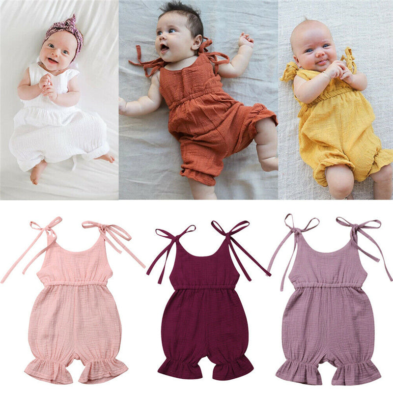 New Arrivals Newborn Toddler Baby Girls Sleeveless Solid Romper Jumpsuit Outfit - Baby Girls Sleeveless Romper