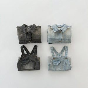 New Boys And Girls Small And Older Kids Retro One-piece Soft Jeans Casual - Hilarious Blue Suspender Pants for Trendy