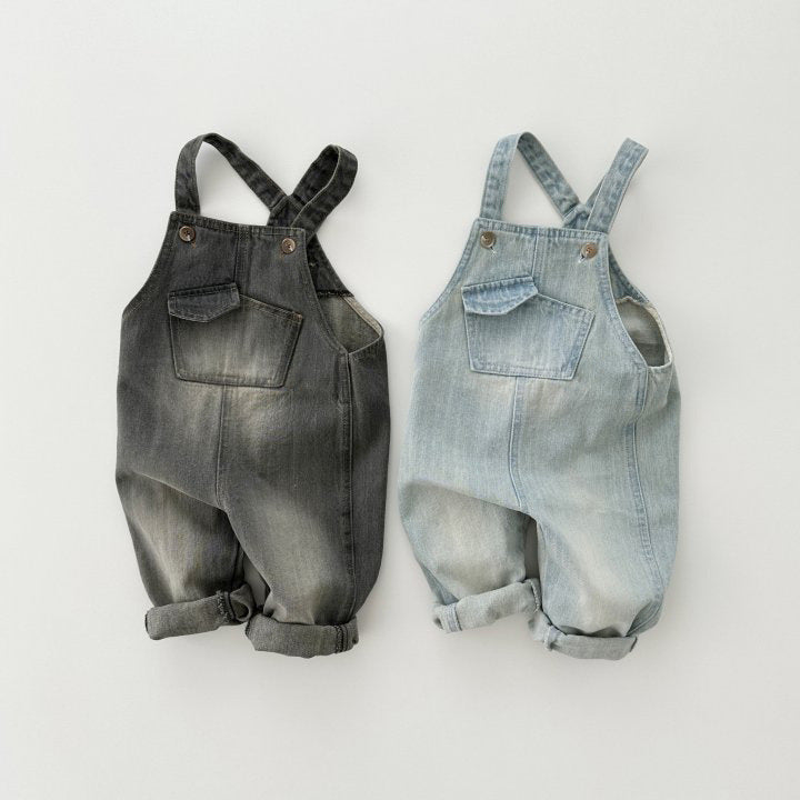 New Boys And Girls Small And Older Kids Retro One-piece Soft Jeans Casual - Hilarious Blue Suspender Pants for Trendy