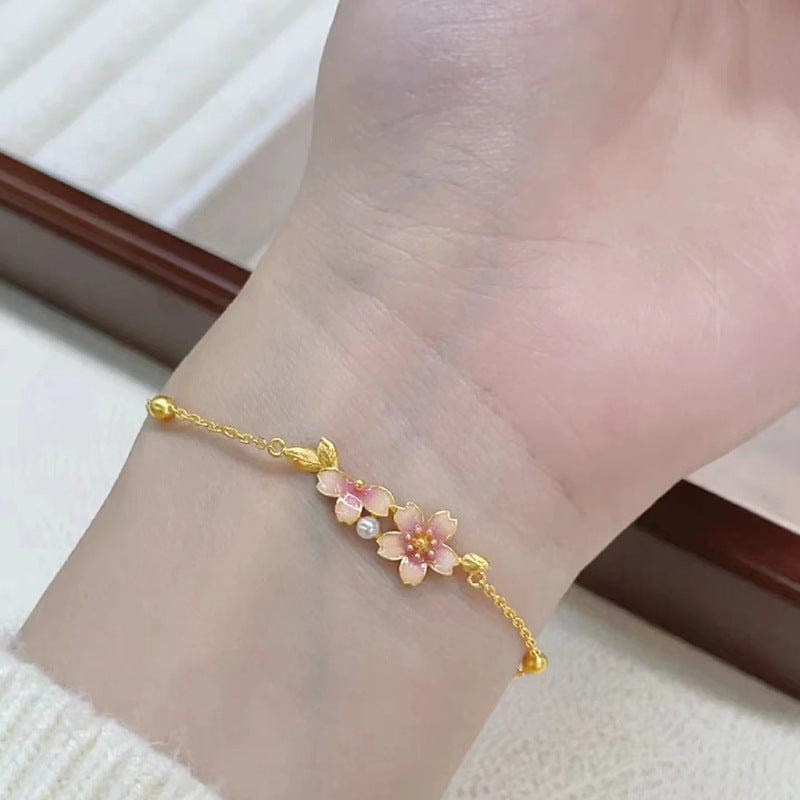 New Chinese Enamel Flower Tassel Pearl Chain Jewelry