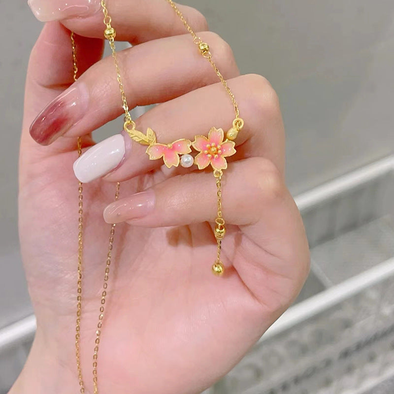 New Chinese Enamel Flower Tassel Pearl Chain Jewelry