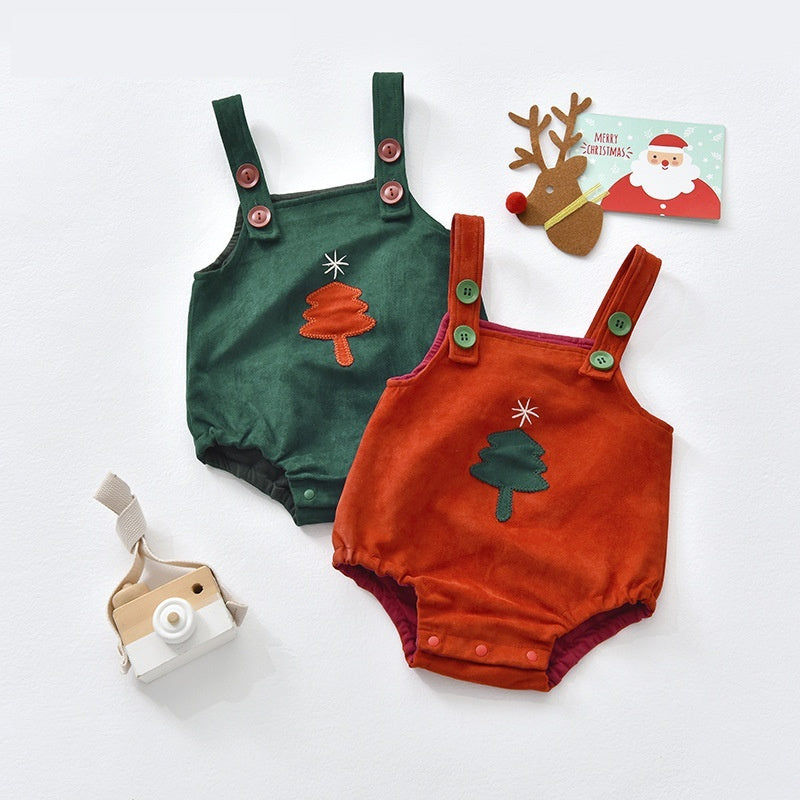 New Christmas Eve Cute Suspenders Romper Onesie Outerwear - Santa’s New Favorite Baby Suspenders Romper Outfit