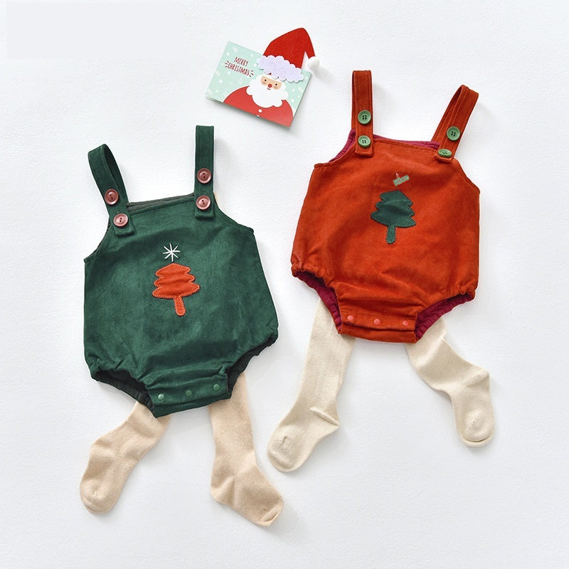 New Christmas Eve Cute Suspenders Romper Onesie Outerwear - Santa’s New Favorite Baby Suspenders Romper Outfit