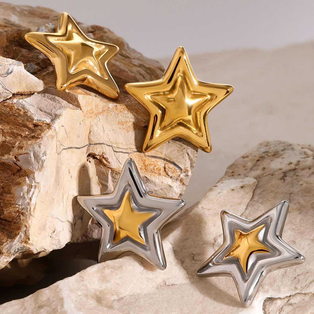 Stainless Steel Star European and American Ear Studs for United States Markets - Pentagram Earrings Fashionably Quirky