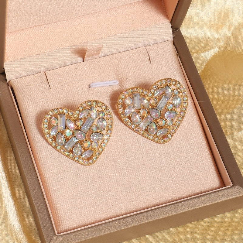 New Cross-border Niche Personalized Creative Elegant Luxury Heart-shaped Inlaid With Colorful Diamonds Simple Hollow