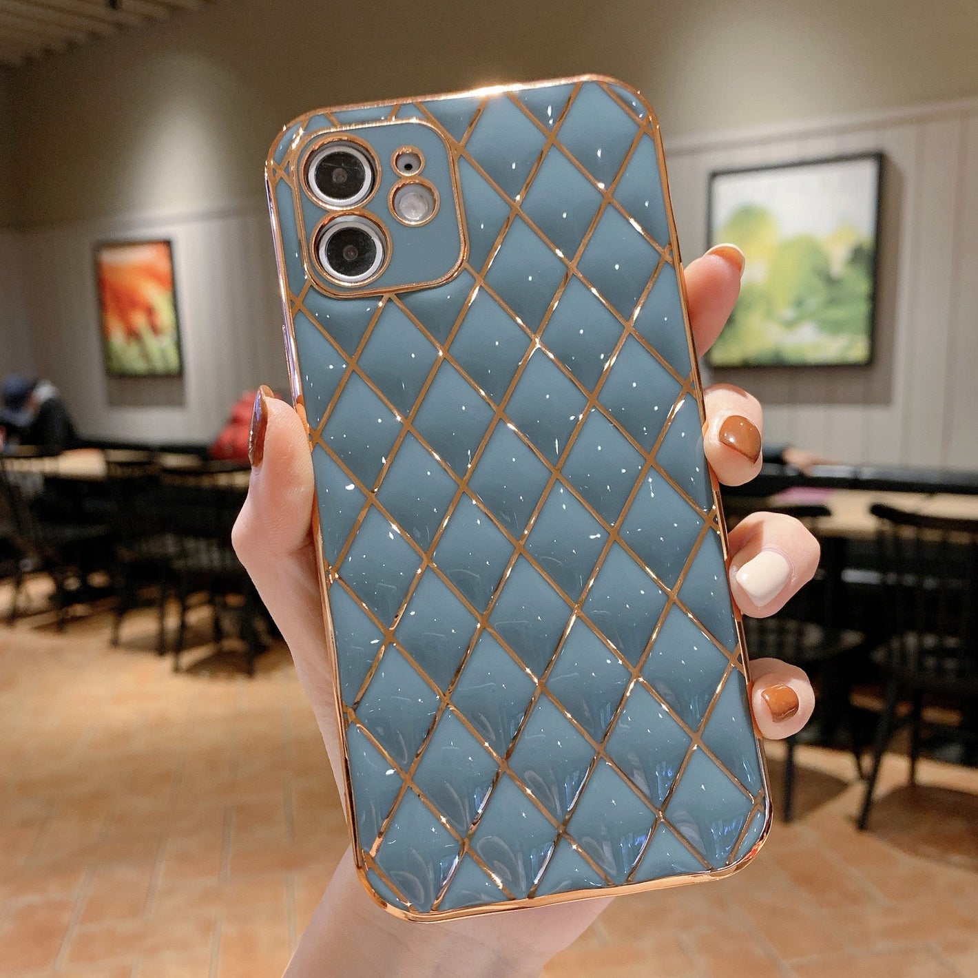 Apple Leather Pattern Phone Case with Geometric Surface for Back Cover - New Electroplated electroplated leather