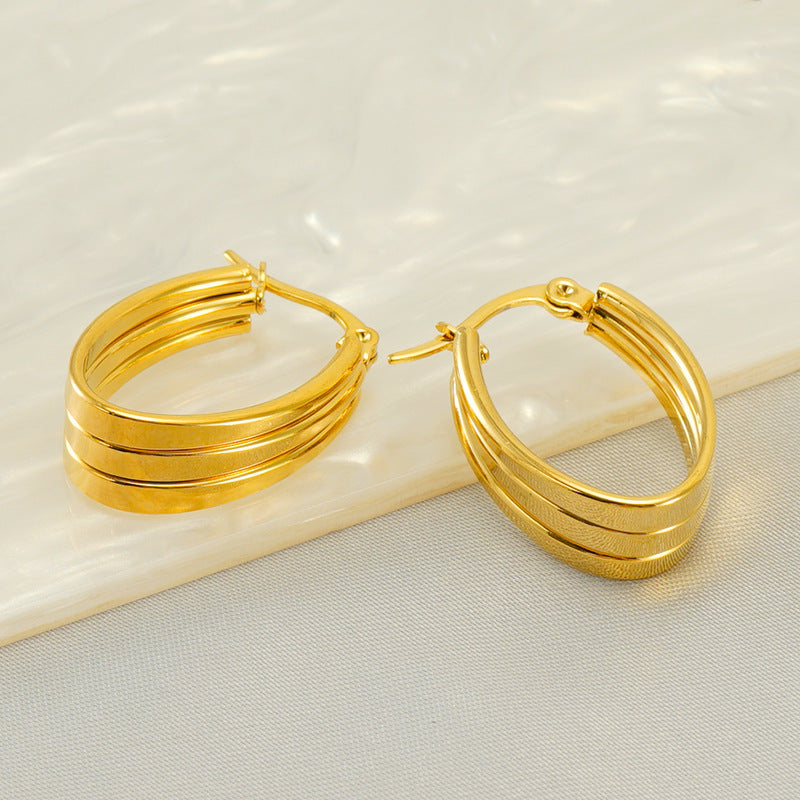 New European And American Style Stainless Steel Gold Pigment Ring Delicate Earrings - Shiny Stainless Steel Earrings