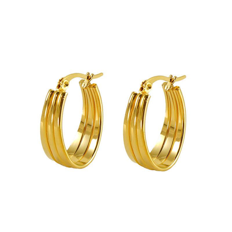 New European And American Style Stainless Steel Gold Pigment Ring Delicate Earrings - Shiny Stainless Steel Earrings