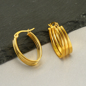 New European And American Style Stainless Steel Gold Pigment Ring Delicate Earrings - Shiny Stainless Steel Earrings