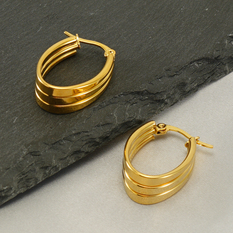 New European And American Style Stainless Steel Gold Pigment Ring Delicate Earrings - Shiny Stainless Steel Earrings