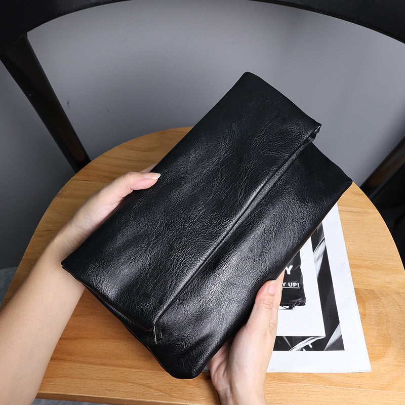 Black PU Leather Handbag with Concealed Pocket for United States Buyers - Meet Your New Best Mate the Folding Manbag