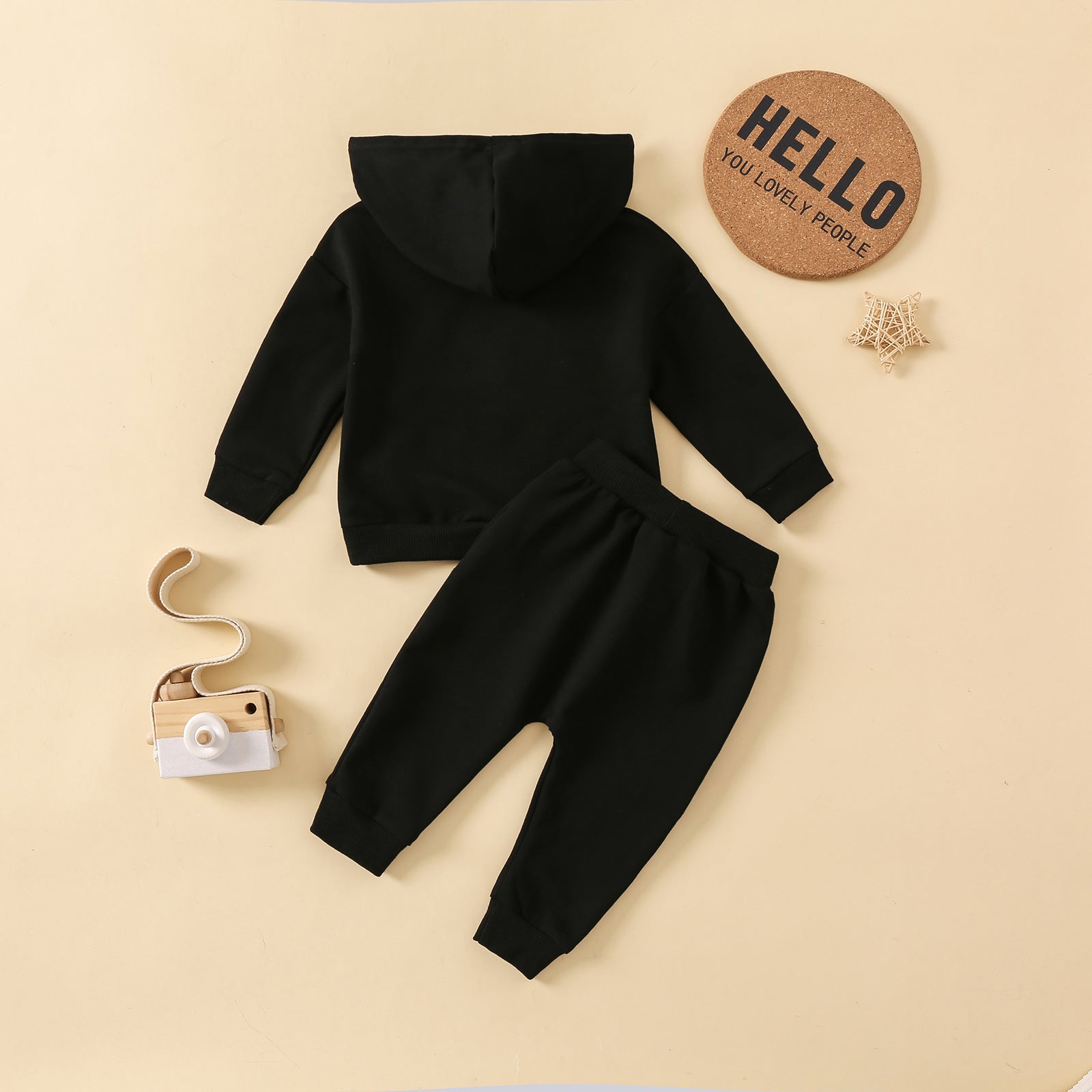 New Hoodie Letter Printed Solid Color Trousers Suit - Solid Color Hoodie Trousers Suit for Tiny Trendsetters