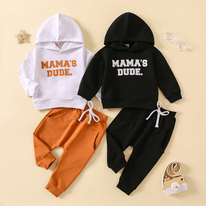 New Hoodie Letter Printed Solid Color Trousers Suit - Solid Color Hoodie Trousers Suit for Tiny Trendsetters