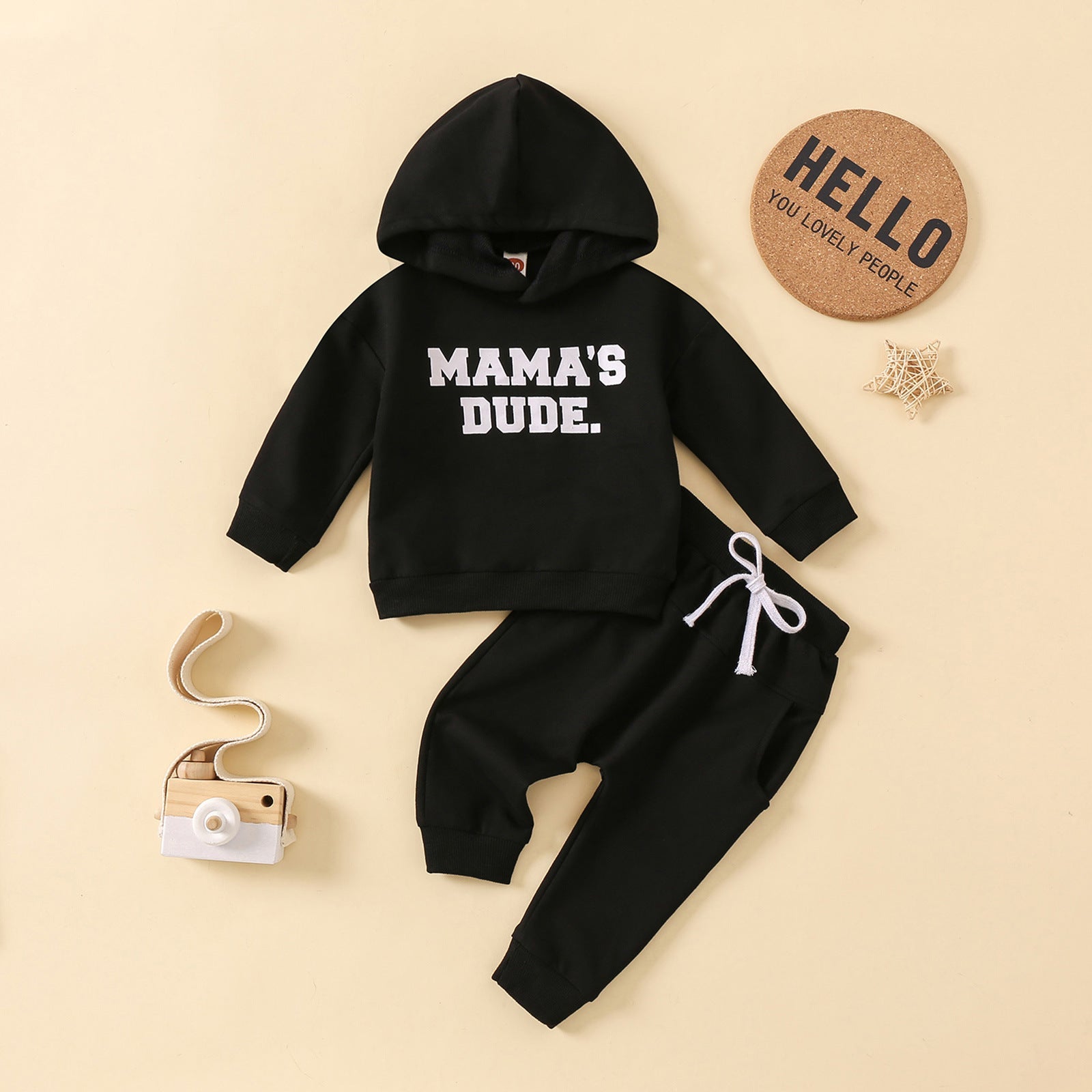 New Hoodie Letter Printed Solid Color Trousers Suit - Solid Color Hoodie Trousers Suit for Tiny Trendsetters