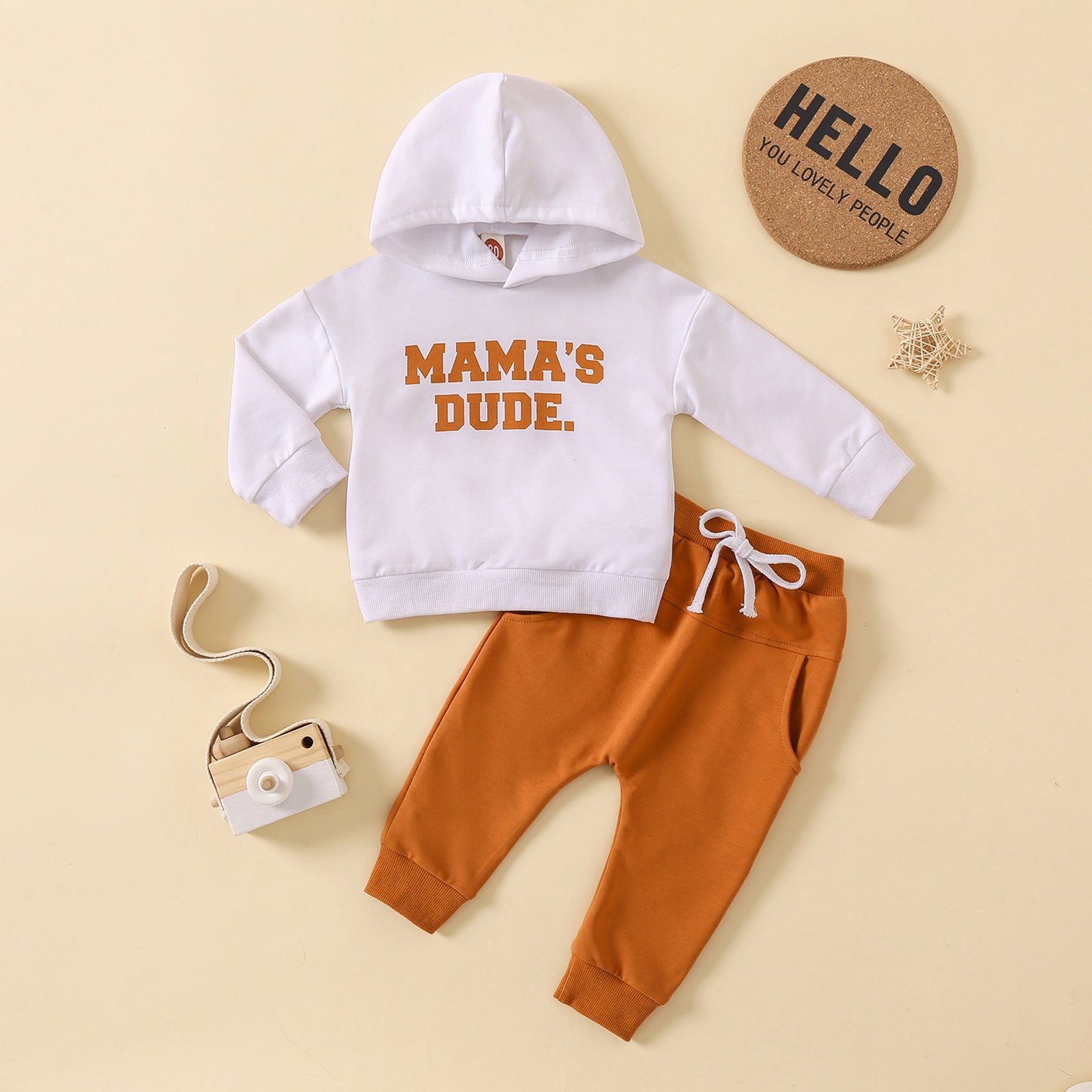 New Hoodie Letter Printed Solid Color Trousers Suit - Solid Color Hoodie Trousers Suit for Tiny Trendsetters