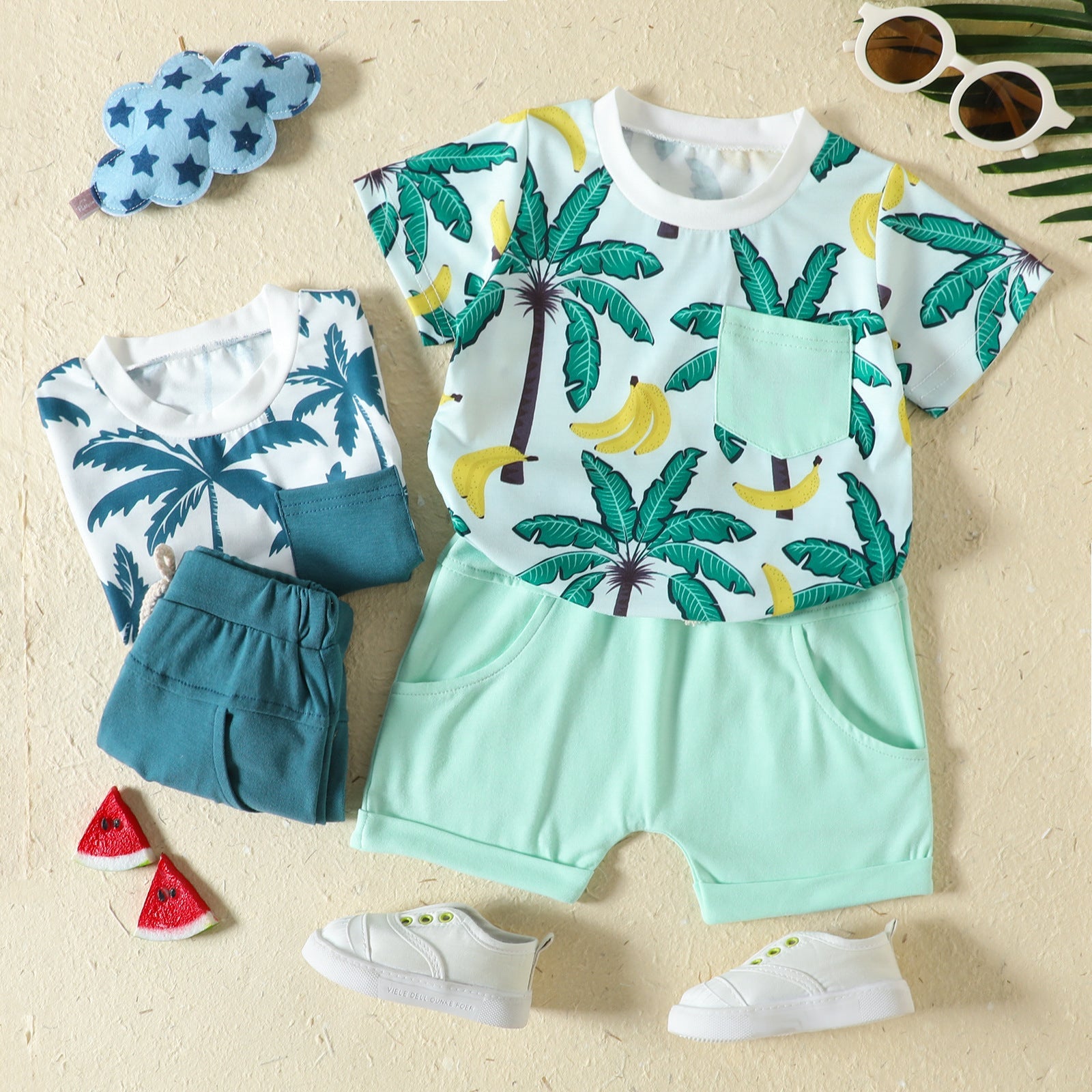 New Sports Style Tropical Rainforest Printing T-shirt Shorts Set - Tropical T-Shirt Shorts Set for Tiny Adventurers