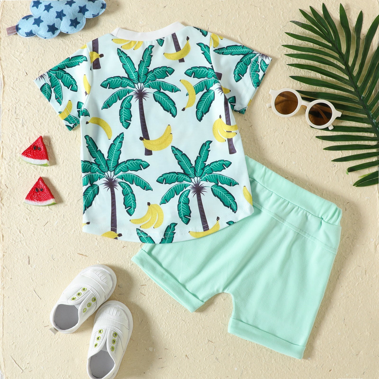 New Sports Style Tropical Rainforest Printing T-shirt Shorts Set - Tropical T-Shirt Shorts Set for Tiny Adventurers