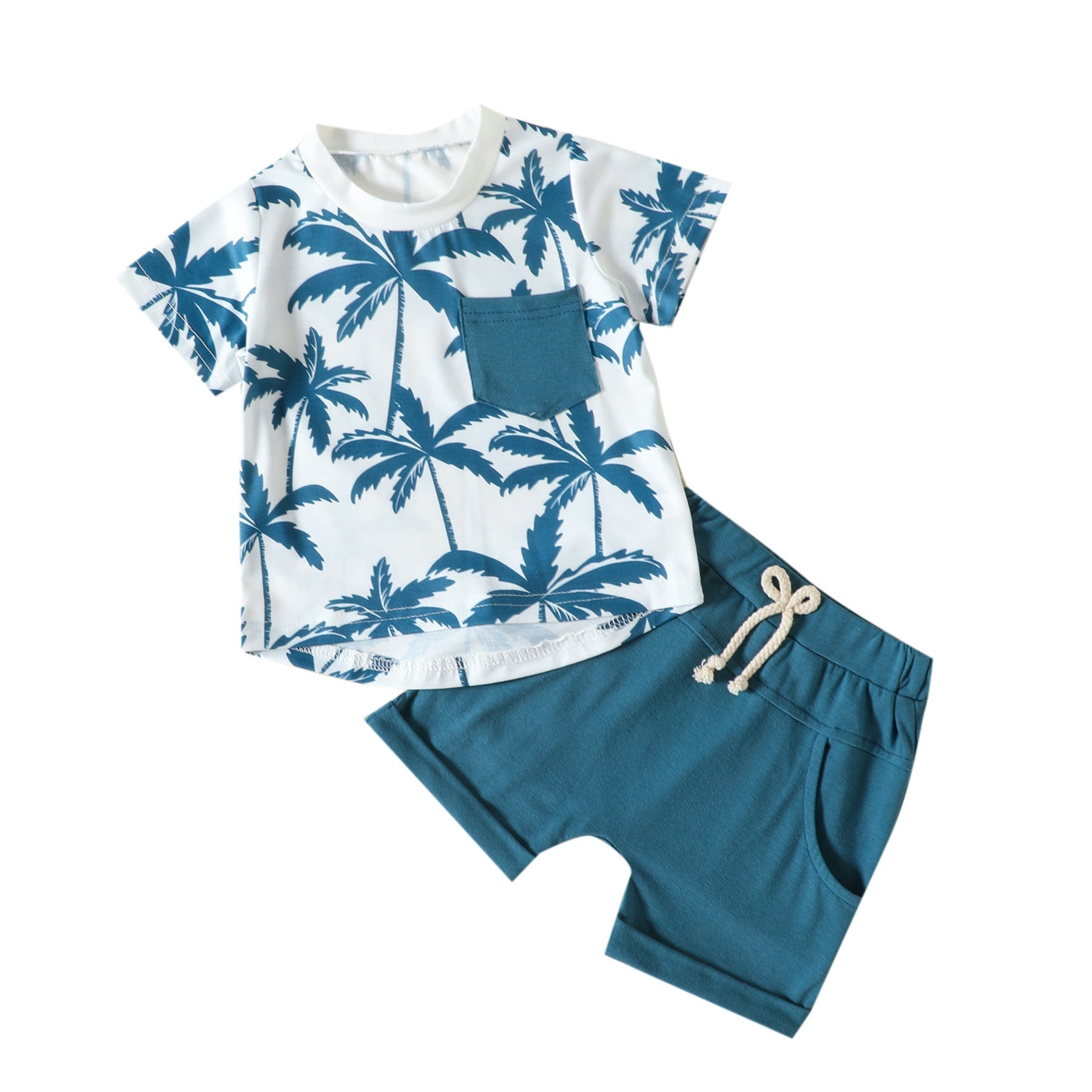 New Sports Style Tropical Rainforest Printing T-shirt Shorts Set - Tropical T-Shirt Shorts Set for Tiny Adventurers