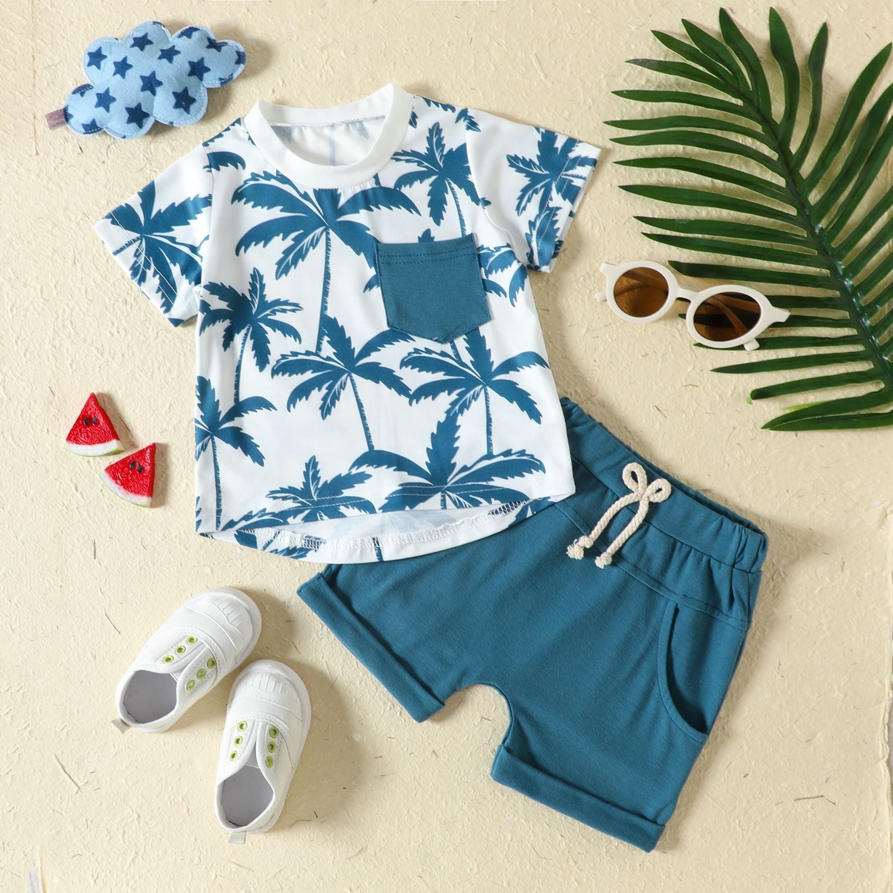 New Sports Style Tropical Rainforest Printing T-shirt Shorts Set - Tropical T-Shirt Shorts Set for Tiny Adventurers